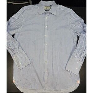Thomas Pink Men’s Dress Shirt 17.5x35.5 Classic Fit Sterling Blue Stripe Cotton